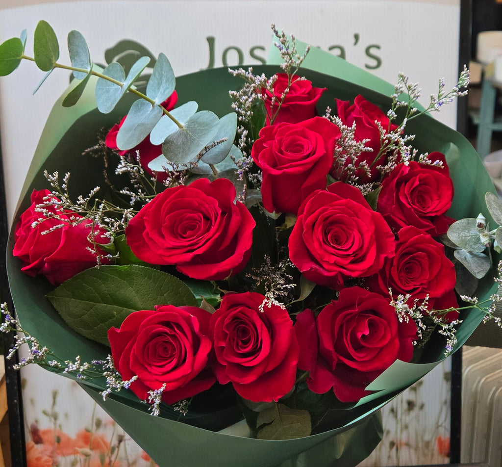 Long Stem Red Rose with Eucalyptus Bouquet - Joshua's Greenery-Barrie Florist
