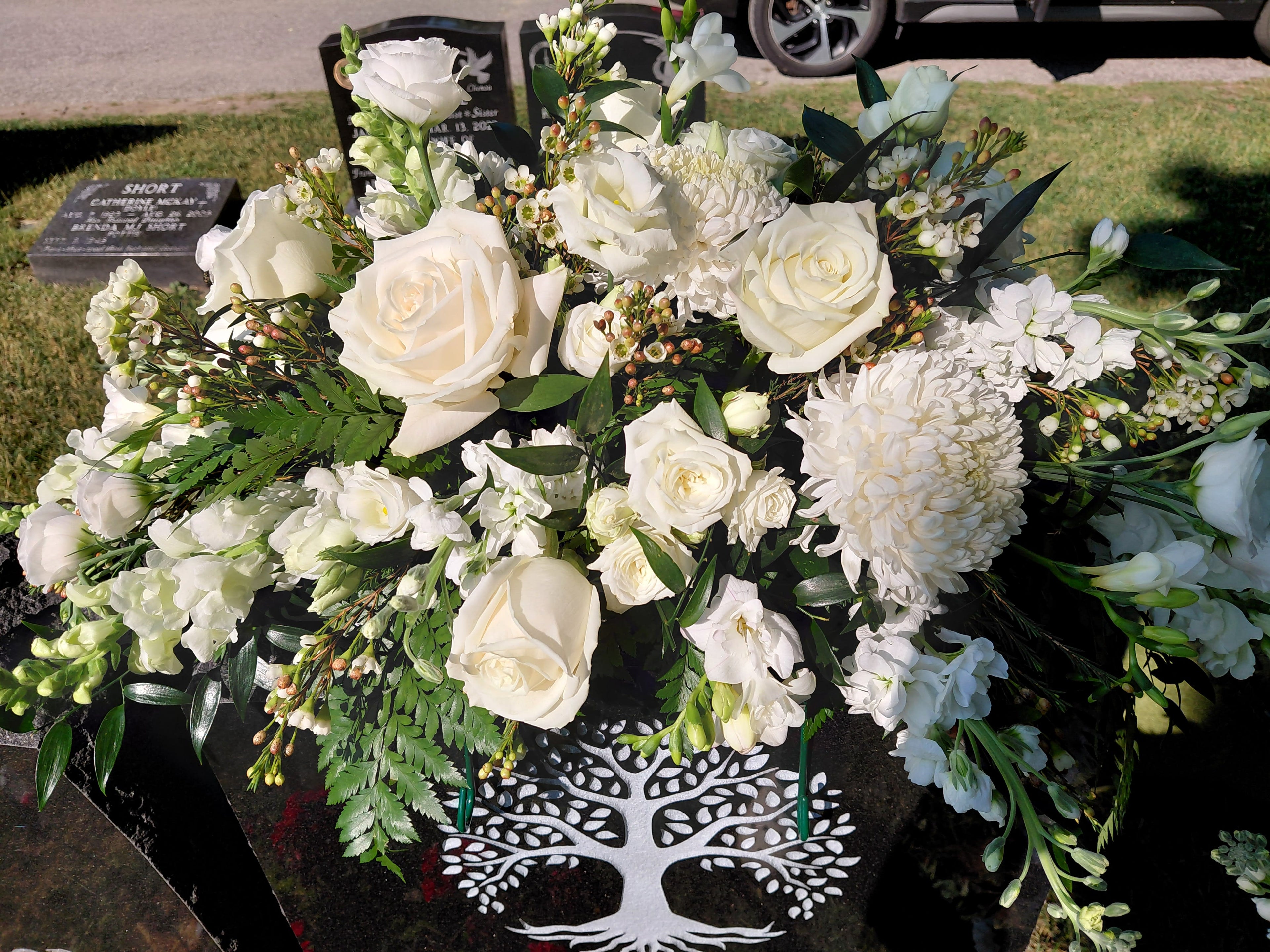 Grave stone topper arrangement - Joshua's Greenery-Barrie Florist