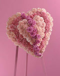 Heart-shaped pink flower arrangement with roses on stand, Joshua's Greenery-Barrie Florist