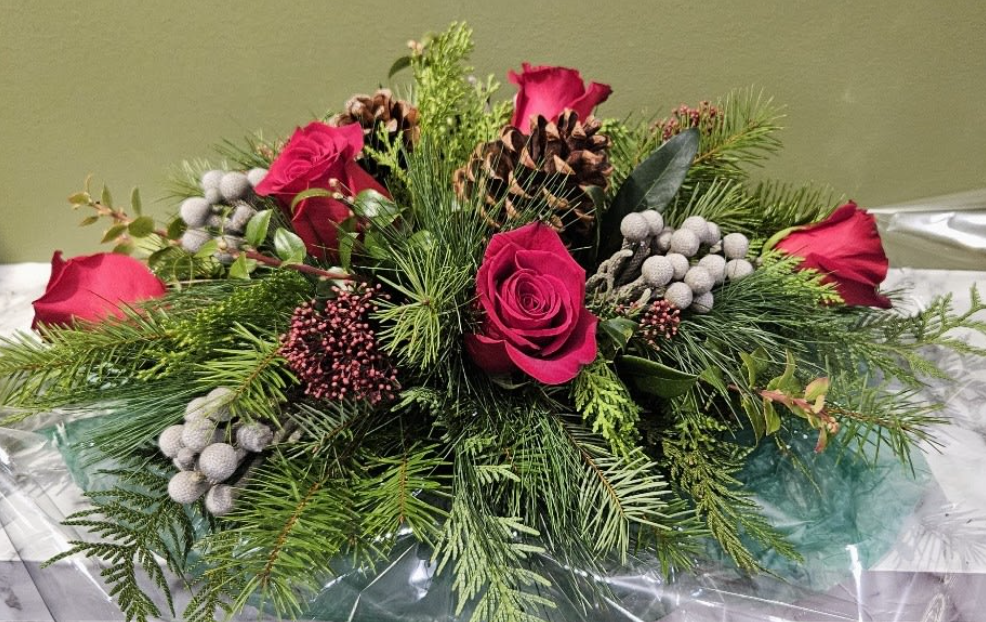 Holiday Centrepiece with Red Roses - Joshua's Greenery-Barrie Florist