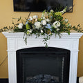 Elegant white and blue floral arrangement on a white mantel, Joshua's Greenery Barrie Florist