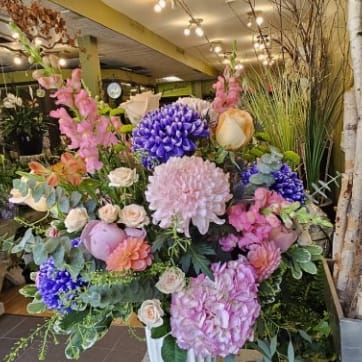Pink and Purple in a vase - Joshua's Greenery-Barrie Florist