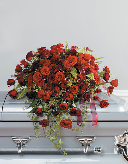 Red and Burgandy Rose Casket Spray - Joshua's Greenery-Barrie Florist