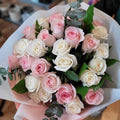 Bouquet of pink and white roses with greenery from Joshua's Greenery Barrie florist