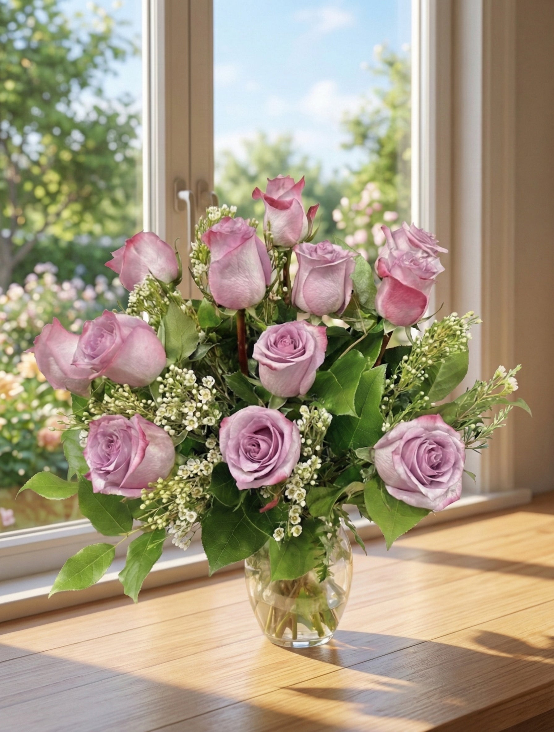 Dozen Lavender Rose in a Vase