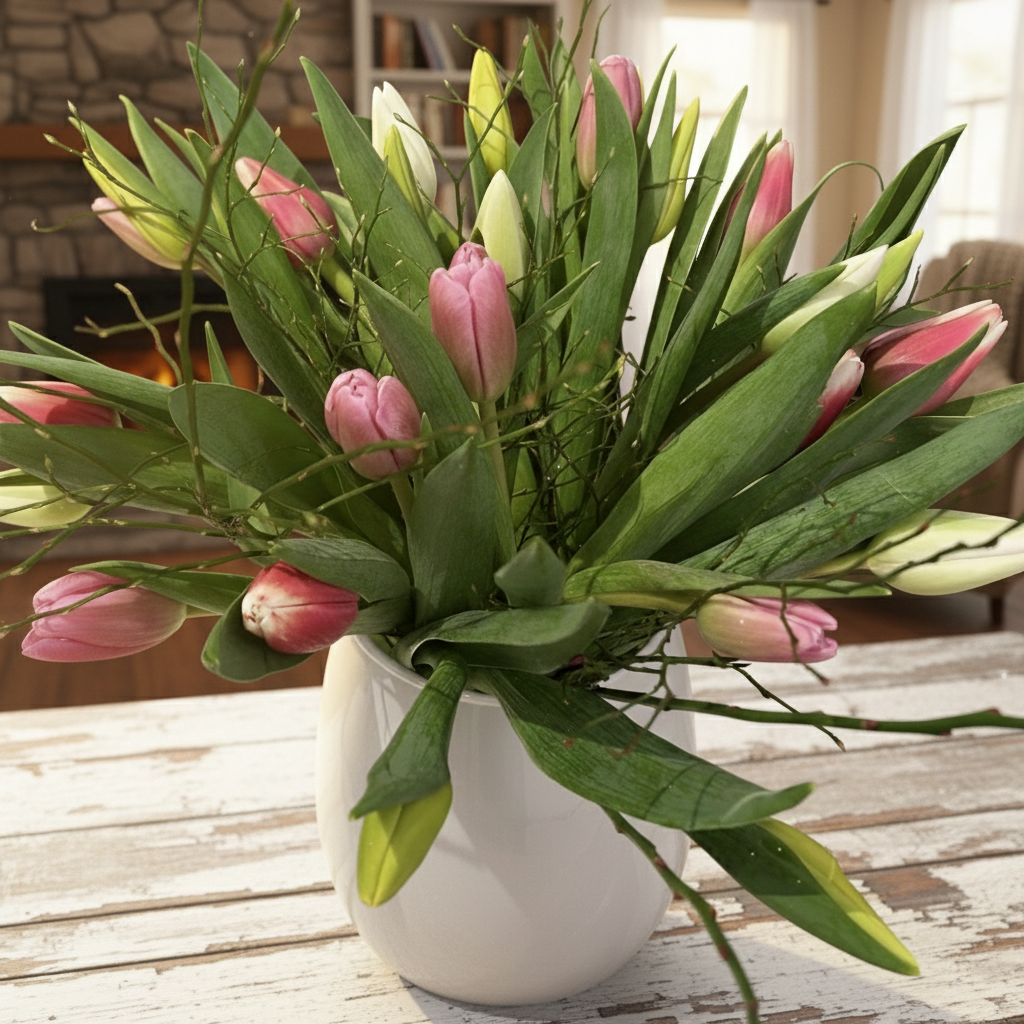 Assorted Tulips in a vase