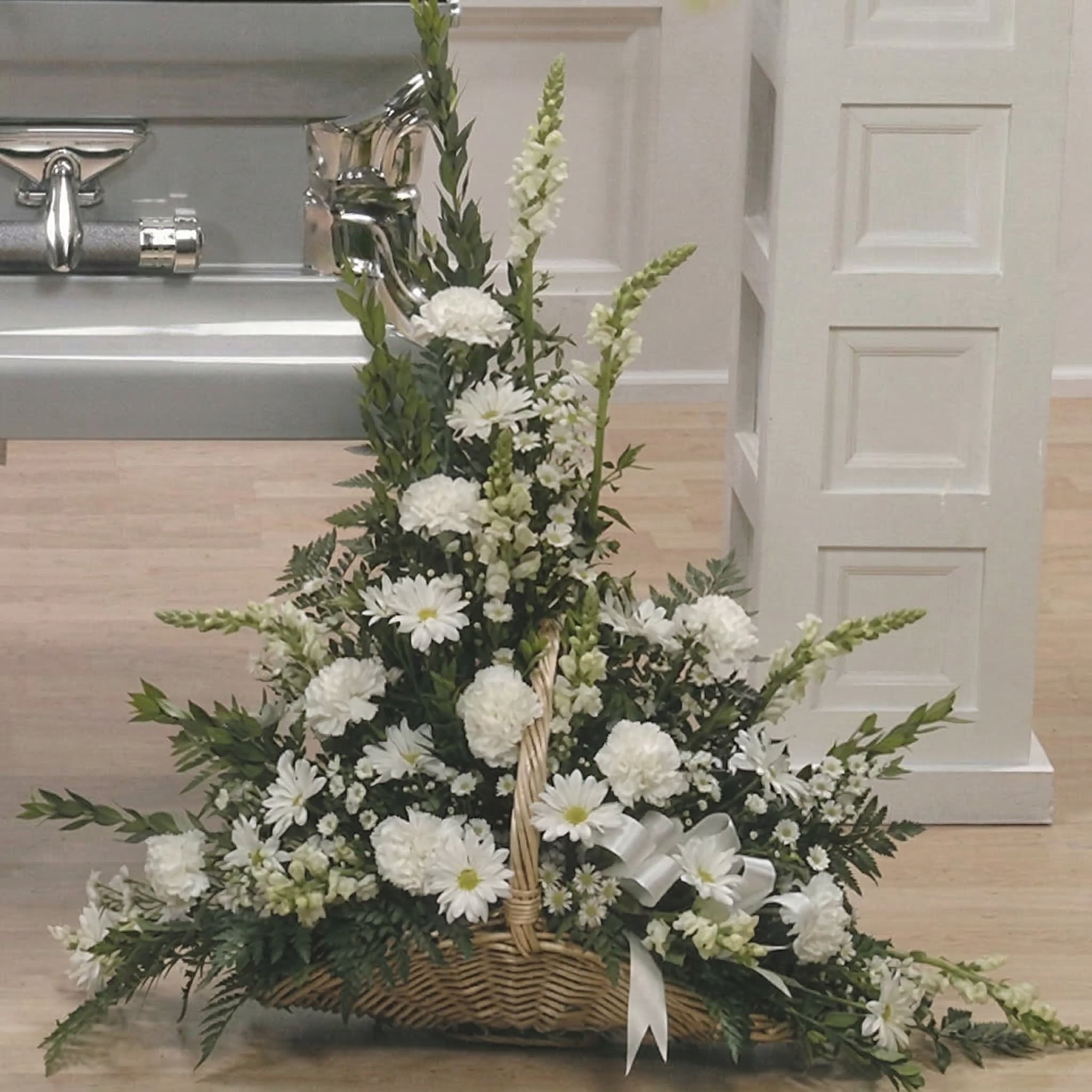 White Fireside Basket Arrangement