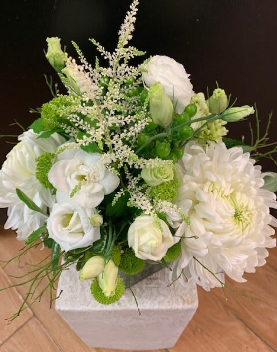 Elegant white and green floral arrangement in vase, Joshua's Greenery Barrie Florist
